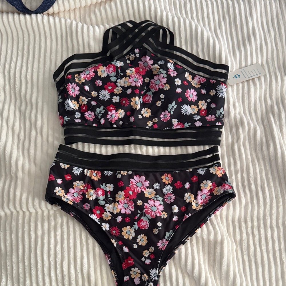 Floral Black Bikini Set